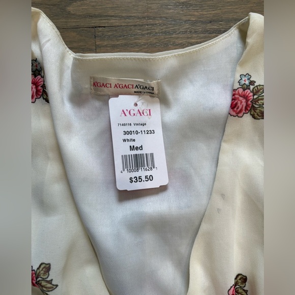 NWT A’gaci white pink floral a line dress women’s size medium - Picture 3 of 6